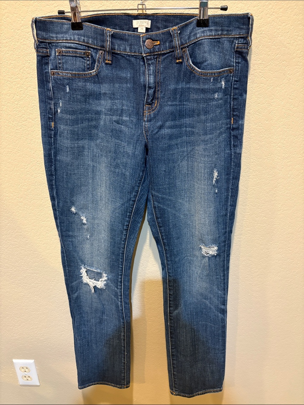 J. Crew Skinny Jeans in Medium Blue Distressed Denim-Size 28